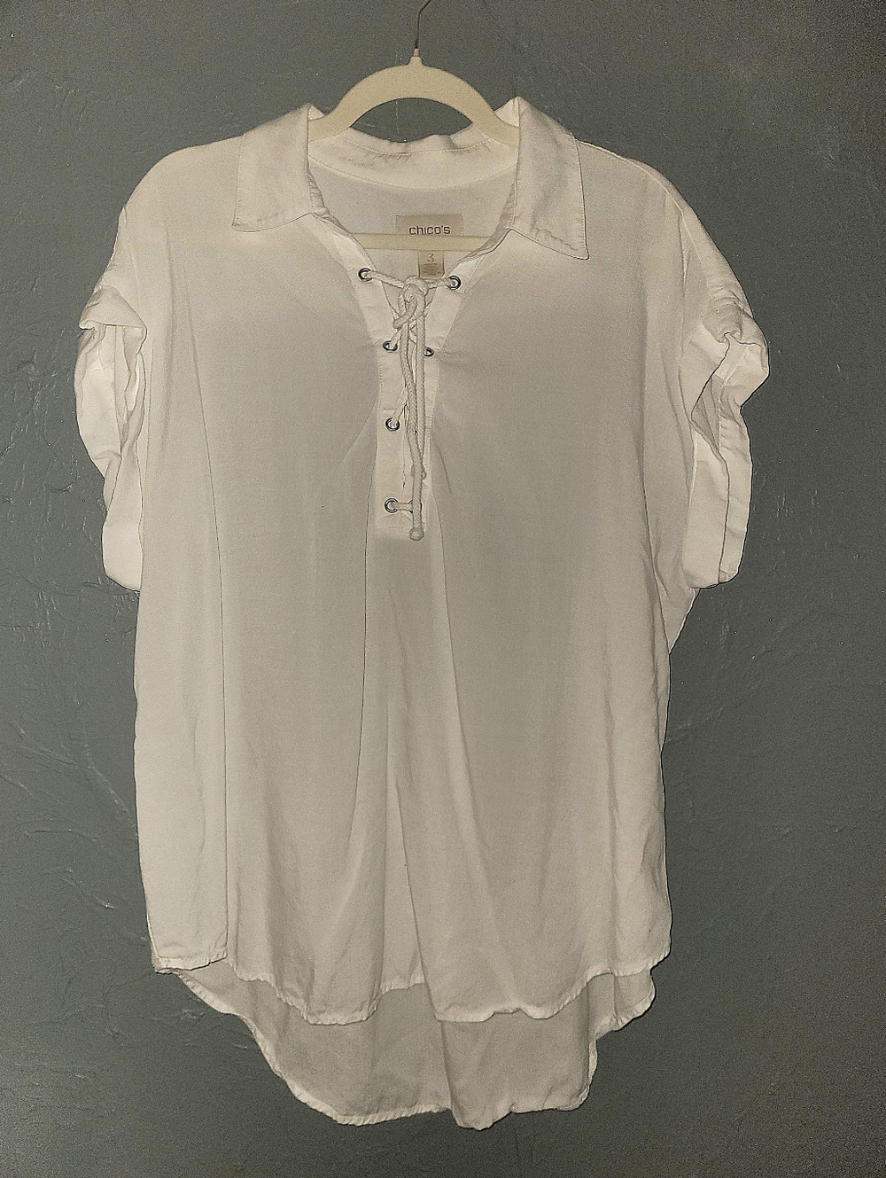 CHICOS White Lace-Up Collared Tunic Top Size XL